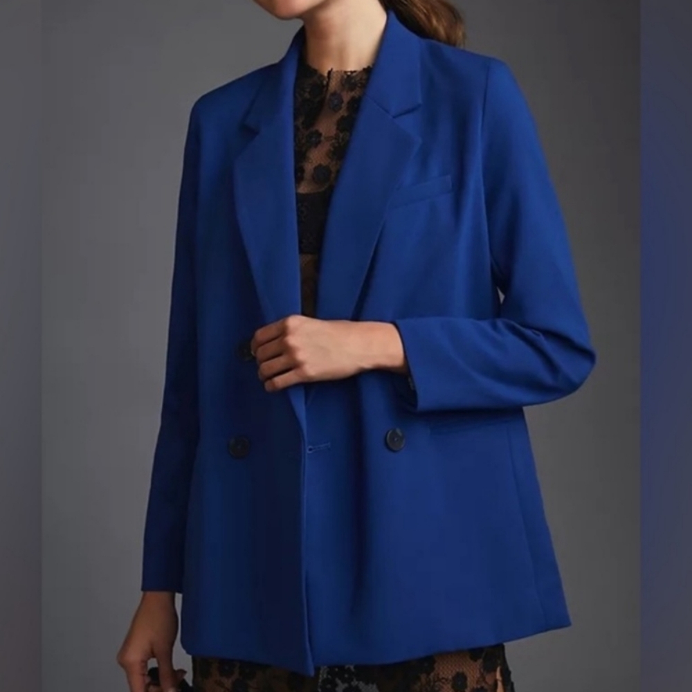 Anthropologie Maeve Double-Breasted Royal Blue Blazer Jacket Size 12 NWT - Picture 5 of 11